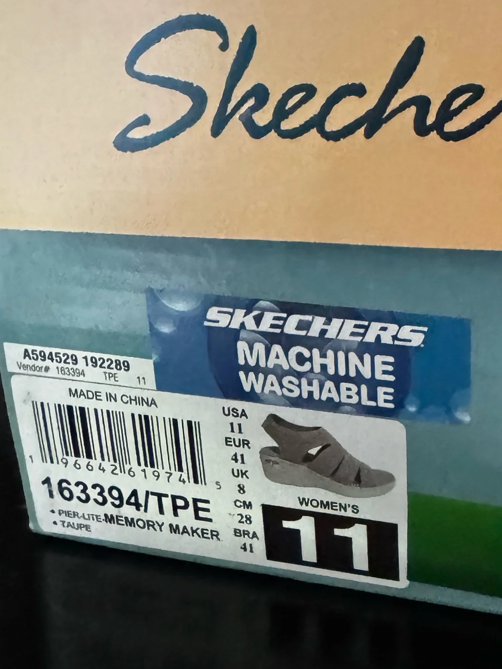 Skechers Pier Lite Memory Maker Knit Platform Wedge Sandal in Taupe NWT